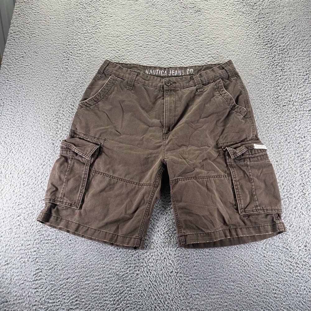 Nautica Jeans Shorts‎ Mens 38 Brown Cotton Denim Cargo Hiking Gorpcore Workwear